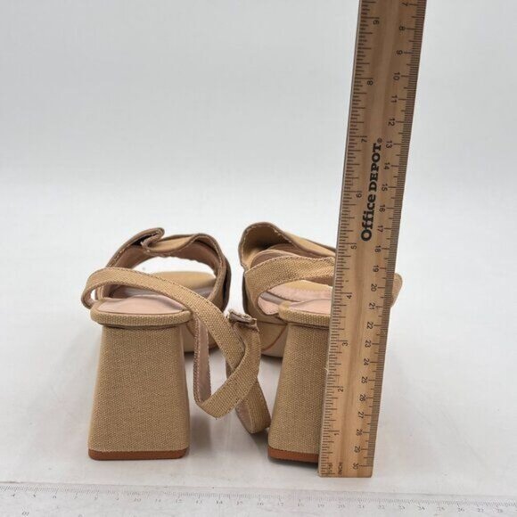 Pazzion Khaki Platform Square Toe Pleated Ruffle Chunky High Heels Strap Sandal - Picture 5 of 8